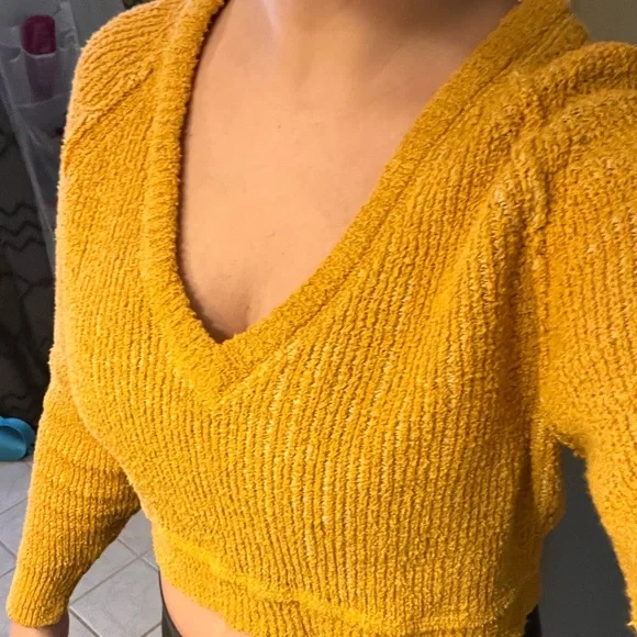 Free People Mustard Cropped Sweater - Picture 7 of 7